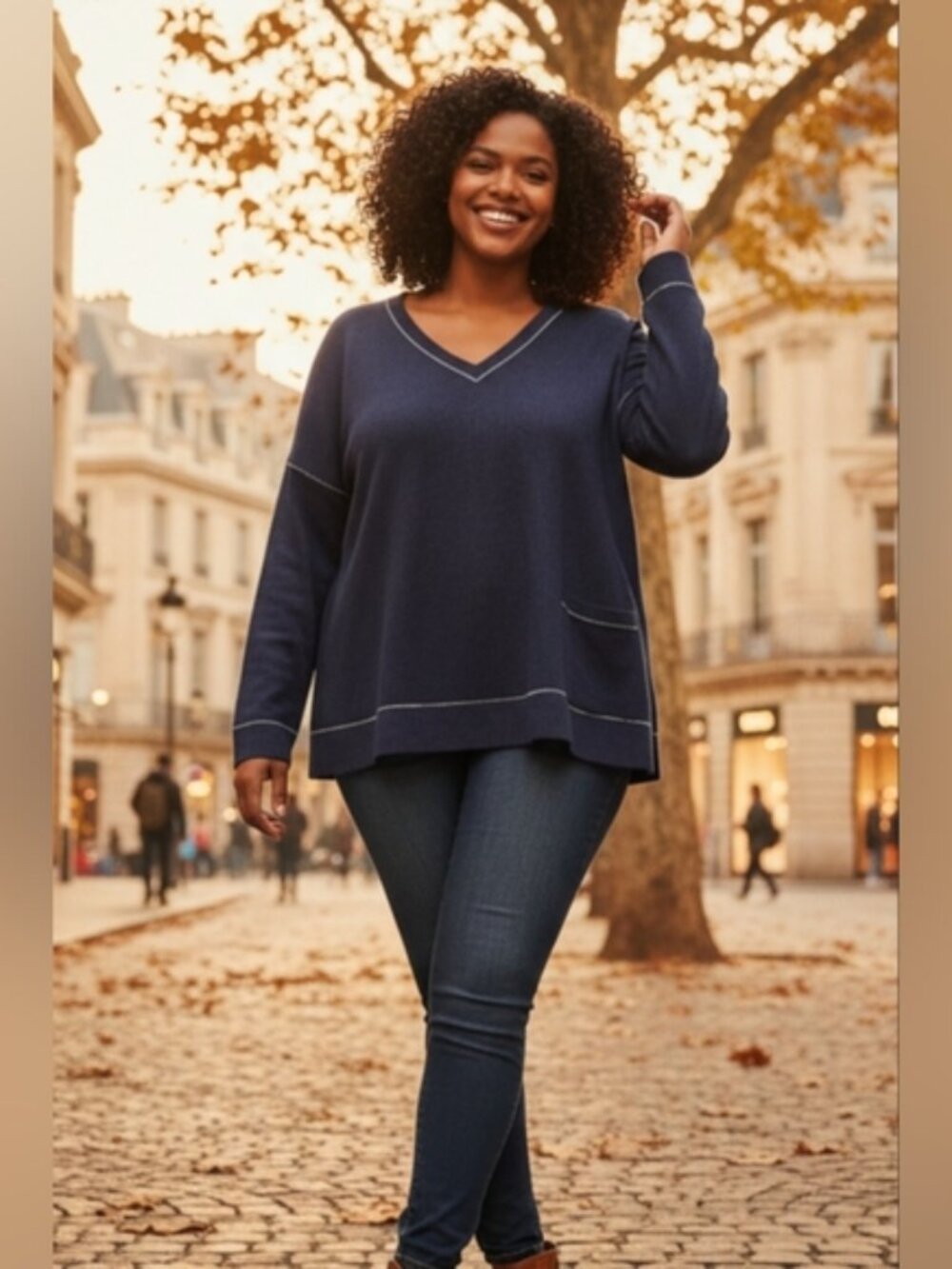Eileen Fisher SZ L Navy Blue Merino Wool Alpaca Blend Drop Shoulder Sweater